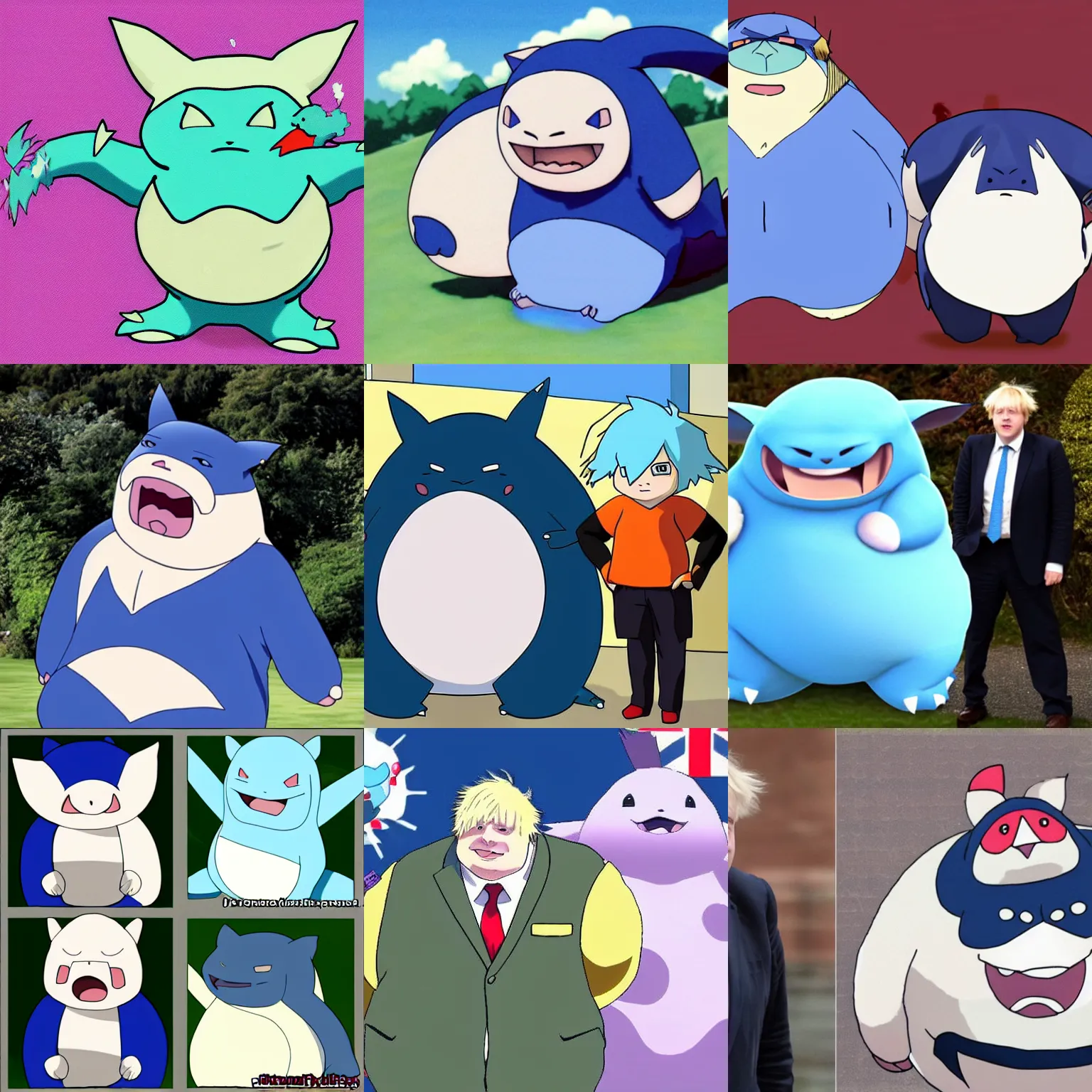 Prompt: Boris Johnson as Snorlax the Pokémon. Anime, Pokémon