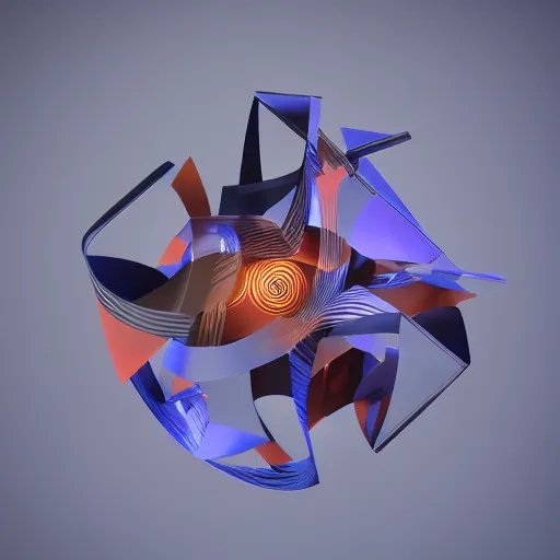 Image similar to 3d kinetic sculpture, futurism, abstract art, geometric shapes, studio lighting, octane render