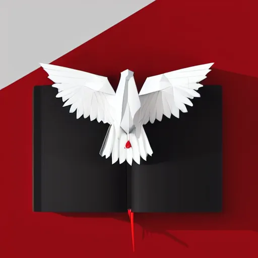 Image similar to low poly, vector, white eagle flying above an open book, icon, red background, cgsociety, artstation, octane render