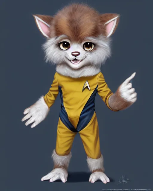 Image similar to character concept art of a cute young male anthropomorphic startrek furry | | cute - fine - face, pretty face, key visual, realistic shaded perfect face, fine details by stanley artgerm lau, wlop, rossdraws, james jean, andrei riabovitchev, marc simonetti, and sakimichan, trending on artstation