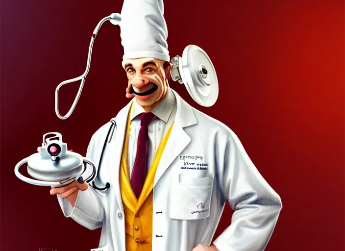 Prompt: a anthropomorphic pepper wearing a white lab coat and stethoscope, diffuse lighting, fantasy, intricate, elegant, highly detailed, lifelike, photorealistic, digital painting, artstation, illustration, concept art, smooth, sharp focus, art by frank frazetta and marco bucci and loish and rossdraws and artgerm and alphonse mucha