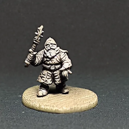 Prompt: aplastic miniature for an RPG game: a dwarf. unpainted. a photograph