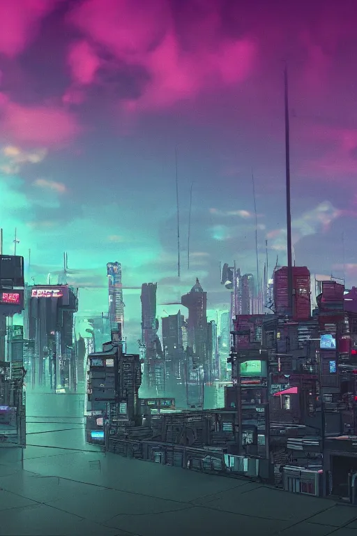 Prompt: the sky above the port was the colour of television tuned to a dead channel, cyberpunk