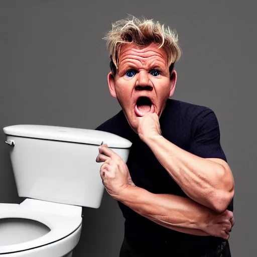 Image similar to gordon ramsay pissed off that his toilet broke, 8k, dramatic scene