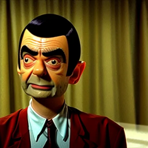 Prompt: Movie still of Mr. Bean as Spock from Star Trek, direct gaze