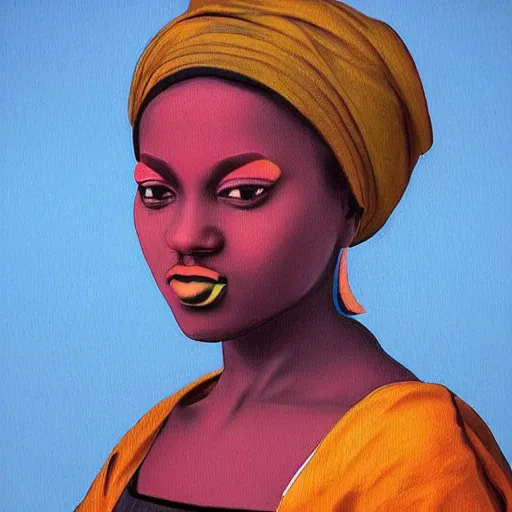 Image similar to an african woman's painting in the style of mona lisa by leonardo da vinc, octane renderi