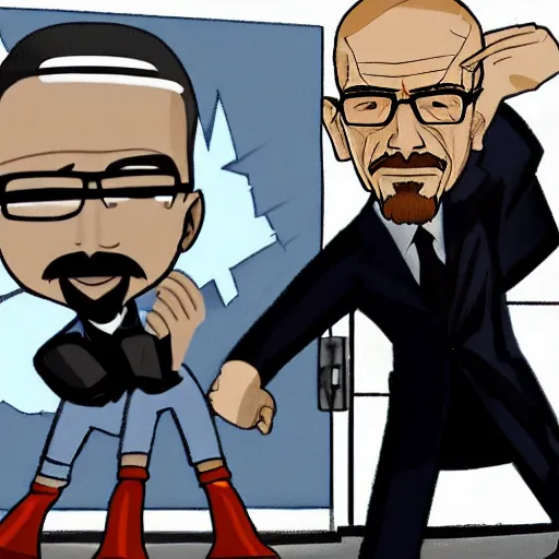 Prompt: Walter White fighting Barack Obama, epic anime style