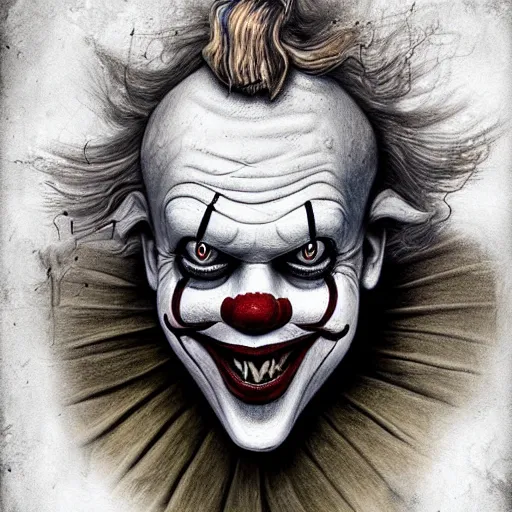 Image similar to surrealism grunge cartoon portrait sketch of Pennywise, by michael karcz, loony toons style, freddy krueger style, horror theme, detailed, elegant, intricate