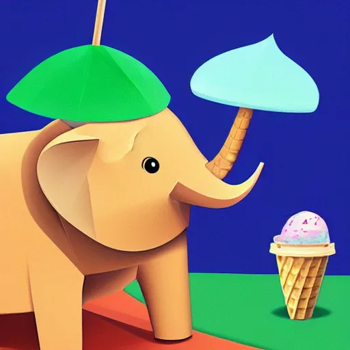 Prompt: a low - poly isometric cute elephant playing with ice - cream, cute art, art for children