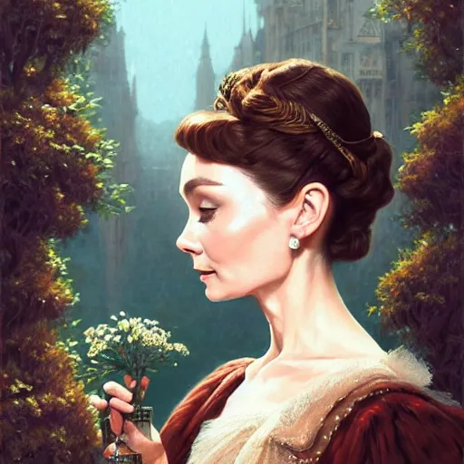 Image similar to audrey hepburn in an epic victorian novel, various backgrounds, intricate, elegant, highly detailed, digital painting, artstation, matte, illustration, art by artgerm, greg rutkowski, loish, rhads, ferdinand knab, makoto shinkai, lois van baarle, ilya kuvshinov, rossdraws, tom bagshaw