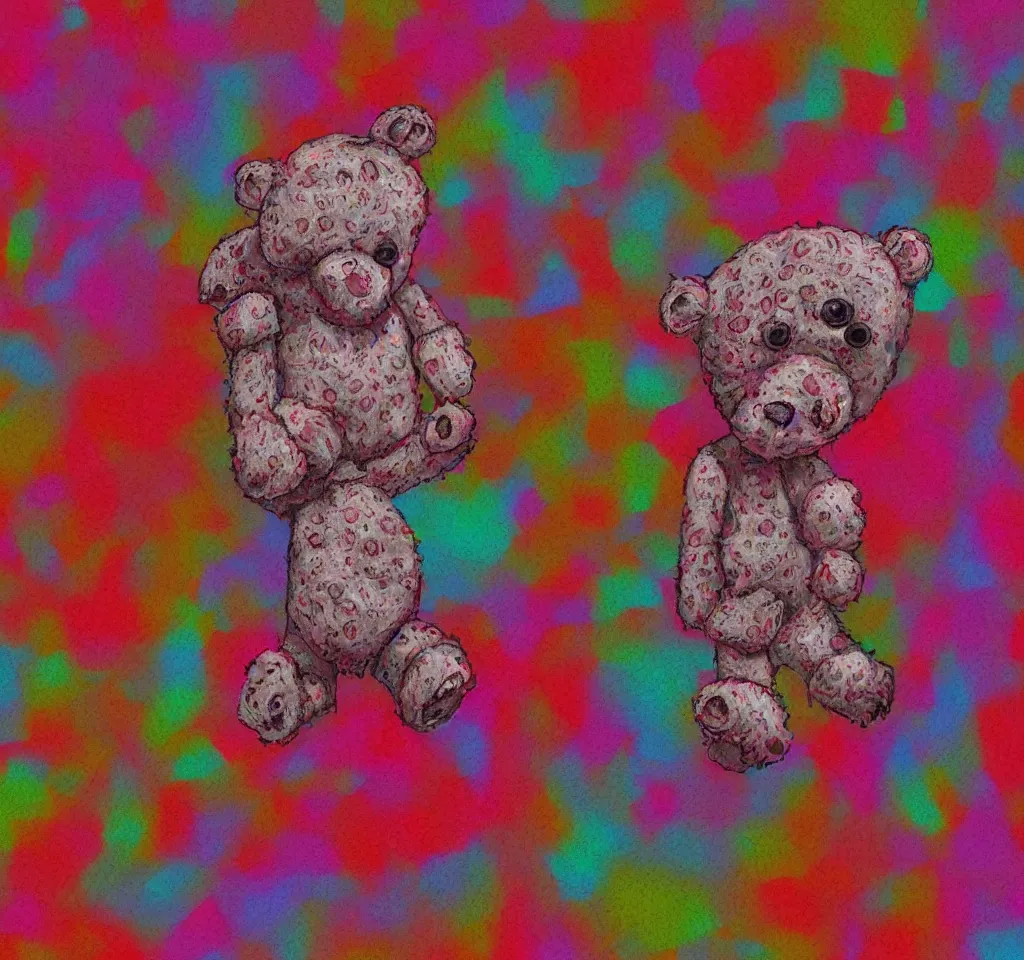 Image similar to digital art hyper realism body horror studio lighting strawberry teddy bear technicolor 3 5 mm