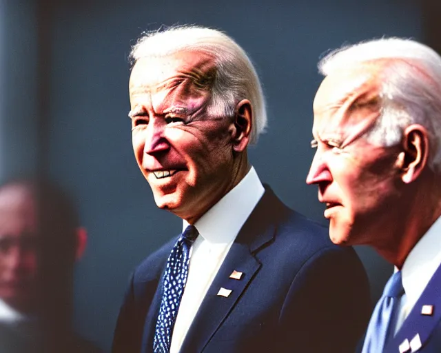 Image similar to president joe biden face to face with president joe biden, nikon 3 5 mm, photograph