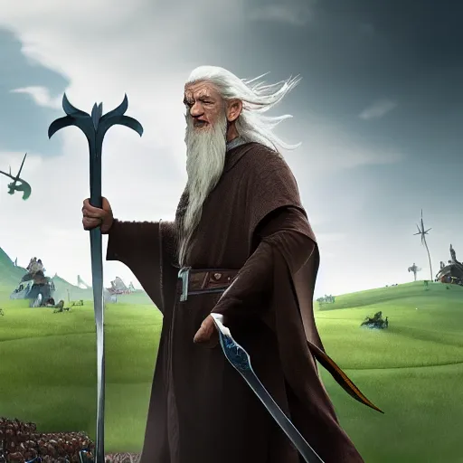 Prompt: clash of clans film poster concept featuring Gandalf