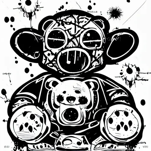 Image similar to dark art grunge vector sketch of a teddy bear with bloody eyes by - invader zim, loony toons style, horror theme, detailed, elegant, intricate