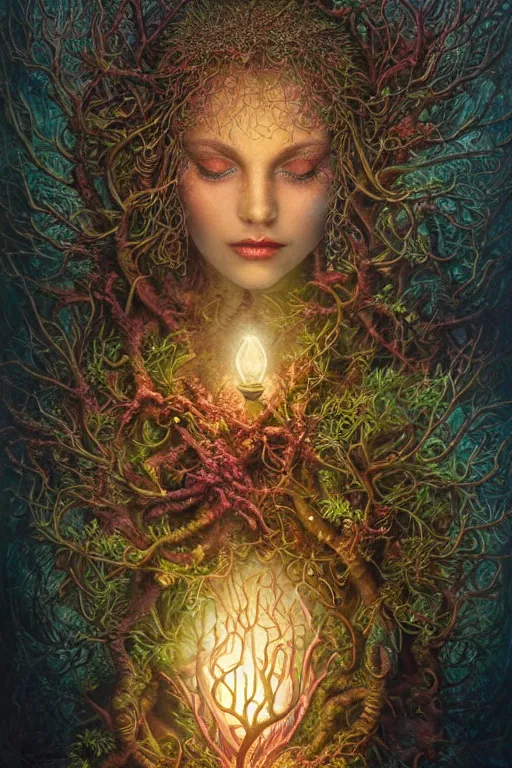 Prompt: a stunning ultra detailed underwater fantasy fine art photo of a goddess holding a glowing lamp, overgrown with colorful black torch coral, by tomasz alen kopera and anna dittman, water bubbles, very detailed, deep depth of field, 5 0 mm lens, soft lighting, artstation, highly coherent, 8 k