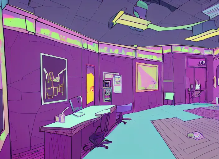 Image similar to steven universe inspired stanley parable office backrooms, creepy but colorful render, intricate detail, castle oblivion, normal workplace office, pastel 8 0 s, uhd