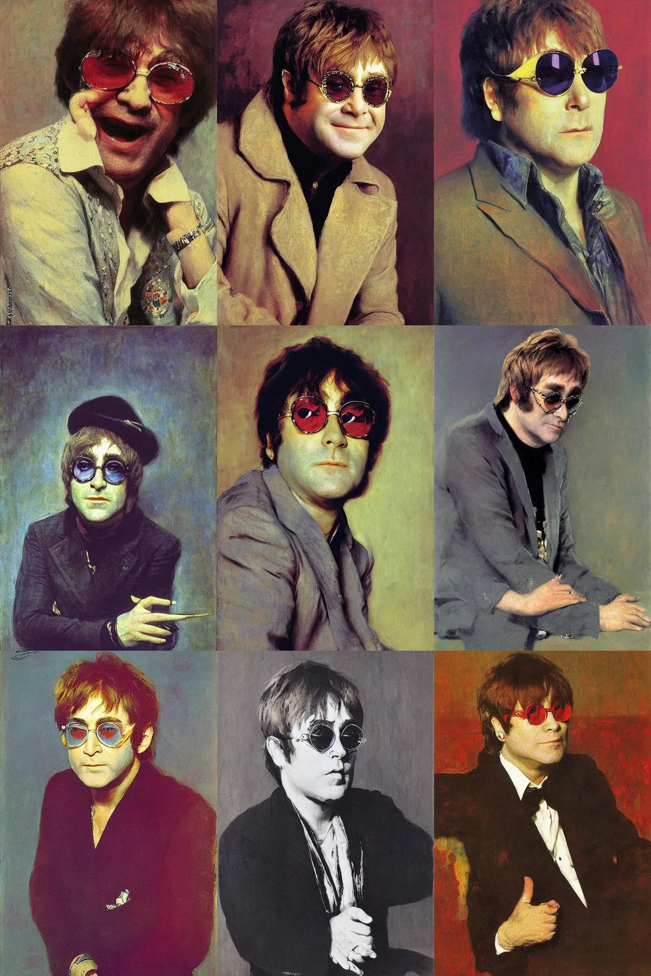 Image similar to Portrait of Elton John Lennon in 1970 by Ilya Repin