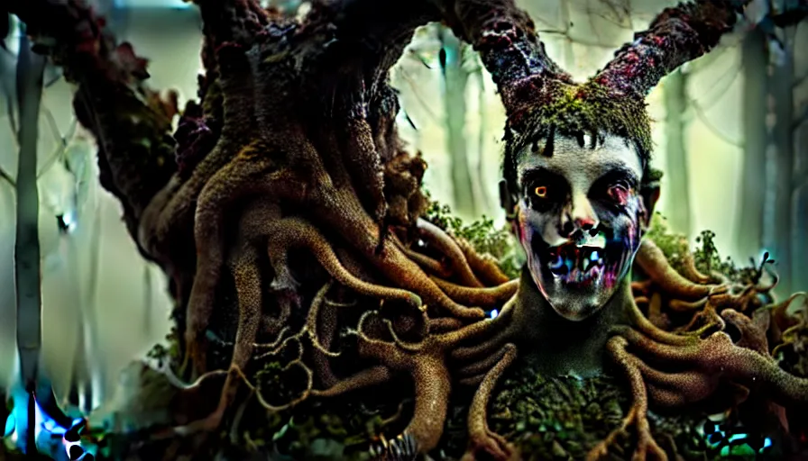 Prompt: a extremely scary horror photograph of a fantasy creature made out of nature and fungus, intricate, hyperrealism, sharp focus, cinematography, highly detailed, octane render, horror cgi 4 k, matte, photograph by professional photographer