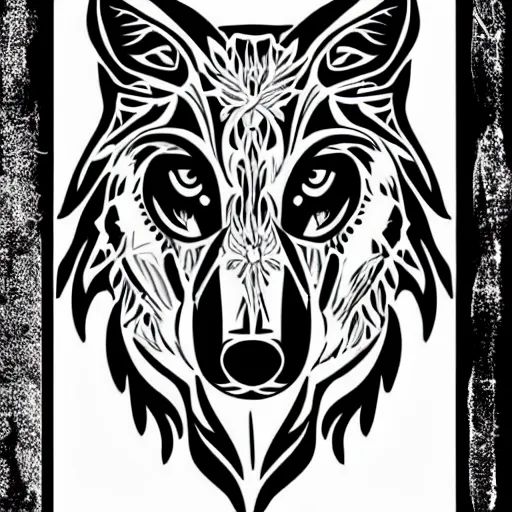 Image similar to tattoo stencil. black and white vector, wolf