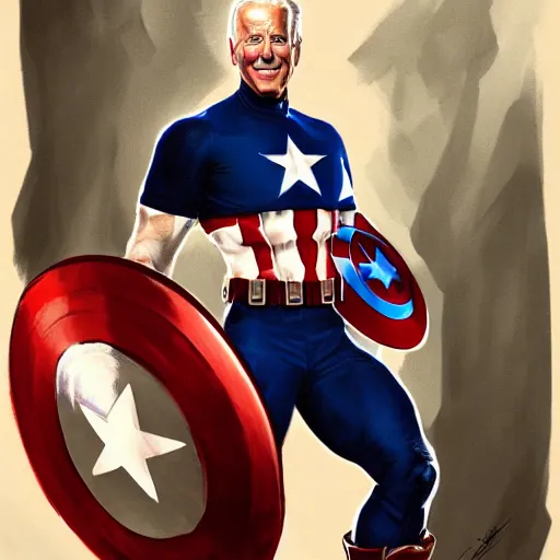 Image similar to full body concept art of Joe Biden as Captain America, oil on canvas, in the style of J.C. Leyendecker, Ross Tran and WLOP, 4k