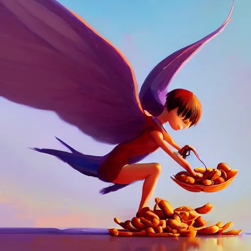 Image similar to peanut, peanut with wings, flying peanut, peanuts behance hd artstation by Jesper Ejsing, by RHADS, Makoto Shinkai and Lois van baarle, ilya kuvshinov, rossdraws