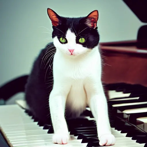 Image similar to “ cat sitting on piano, professional photography ”