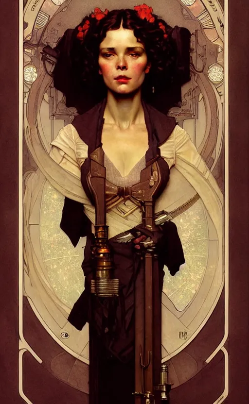 Image similar to karl marx daughter gorgeous lighting by weta studio, mucha, bautista and norman rockwell and greg rutkowski and tom bagshaw and james gurney and lucasfilm