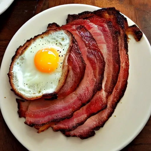 Image similar to kevin bacon as a slice of side bacon on a plate with eggs