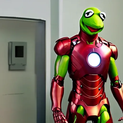 Image similar to photo of Kermit the frog as iron man in averngers movie