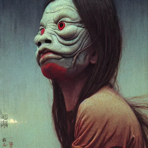 Image similar to by waterhouse, by beksinski, high quality, picture portrait of a 1 8 th century yokai, haunting, photorealism, hyper - realism, octane render, highly detailed, 8 k,