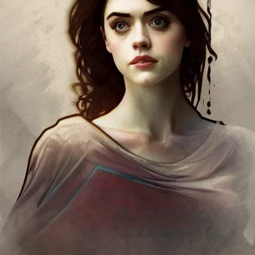 Image similar to portrait of a combination of Alexandra Daddario, Maisie Williams, Krysten Ritter, Anne Hathaway and Natalia Dwyer Christina Ricci and Lily Collins by Alphonse Mucha, trending on artstation