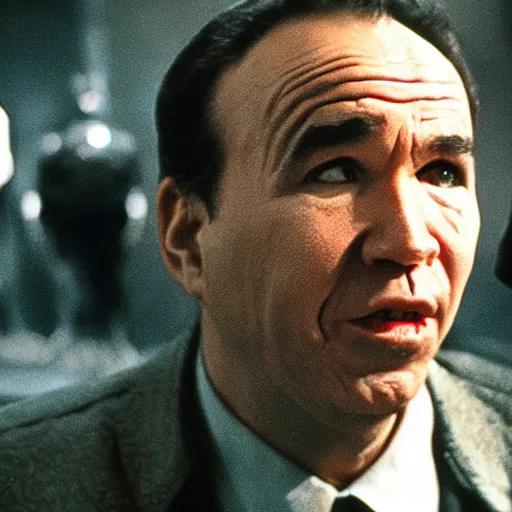 Prompt: batman played by gilbert gottfried, movie directed by christopher nolan, cinematography by wally pfister