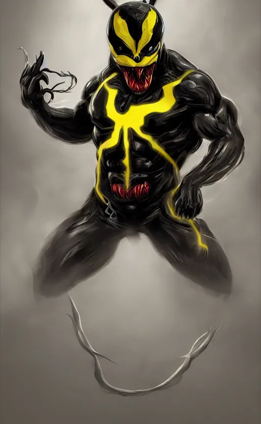 Image similar to venom as pikachu, dynamic lighting, photorealistic dark fantasy concept art, trending on art station, stunning visuals, creative, cinematic, ultra detailed