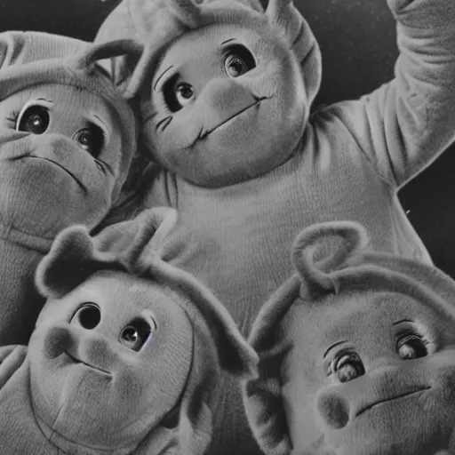 Prompt: really wrinkled old Teletubbies
