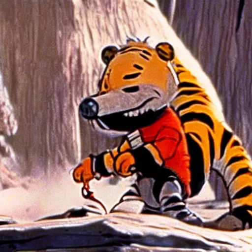 Image similar to a still of calvin an hobbes in star wars a new hope ( 1 9 7 7 )