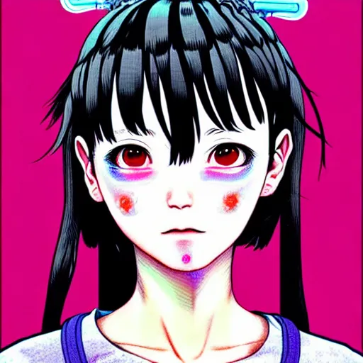 Image similar to full view of girl from serial experiments lain, style of yoshii chie and hikari shimoda and martine johanna, highly detailed