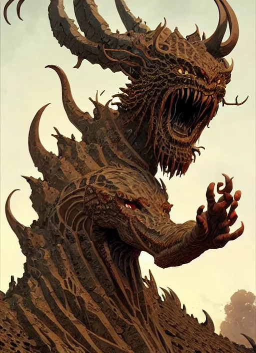 Image similar to masterpiece concept art, cralfurion the ancient demon, by geoff darrow and greg rutkowski and greg darrow, 8 k, intricate detail, cinematic lighting