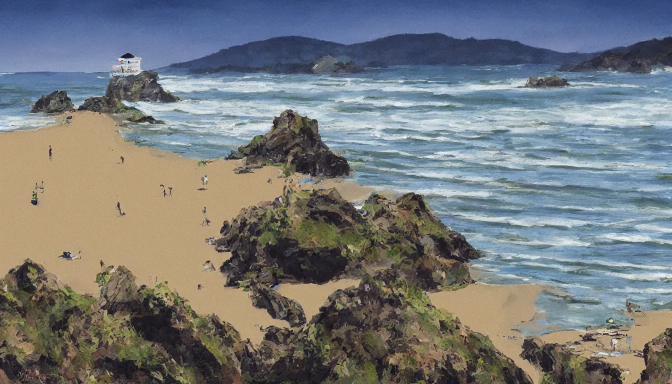 Prompt: oregon beach, architectural digest, japanese artist