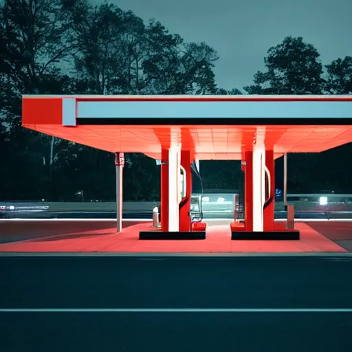 Image similar to a futuristic fuel station in the style of reuben wu, roger deakins, h 1 0 2 4