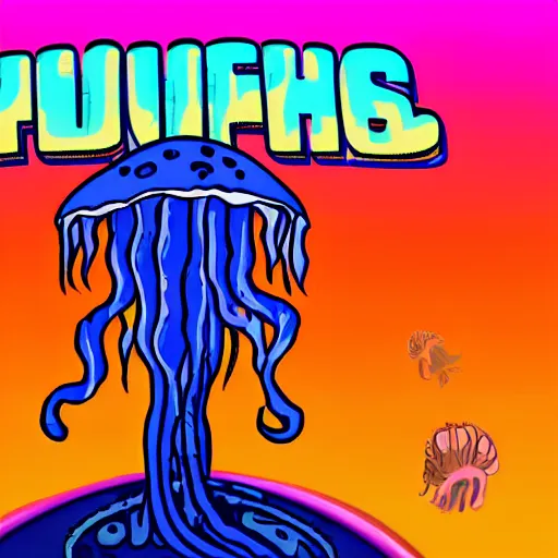 Prompt: a logo for a TV show about jellyfish fighting cry in a cyberpunk setting in the future