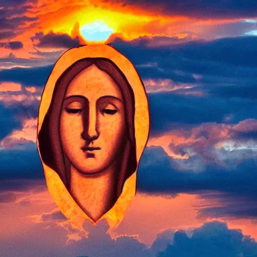 Image similar to shape of virgin mary face in sunset clouds