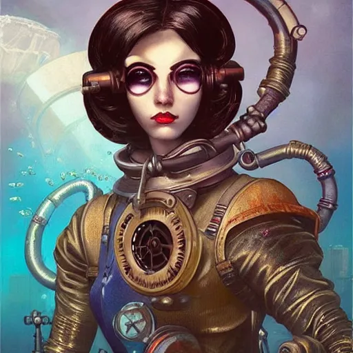 Image similar to lofi underwater bioshock steampunk portrait, Pixar style, by Tristan Eaton Stanley Artgerm and Tom Bagshaw.