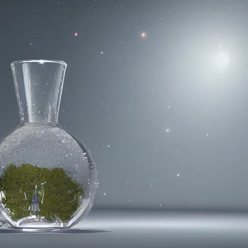 Image similar to the universe contained in a bottle, insanely detailed, unreal render, dramatic light