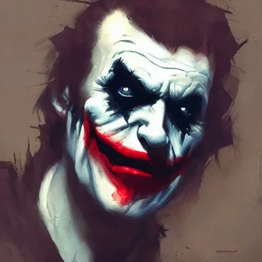 Image similar to joker, crazy face, facepalm, paint by greg rutkowski