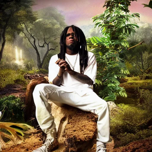 Prompt: chief keef in the garden of eden