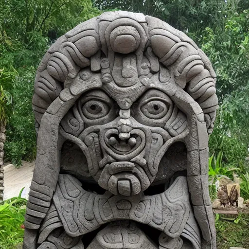 Prompt: stone sculpture of a mix of alien, mayan and gaudi influences