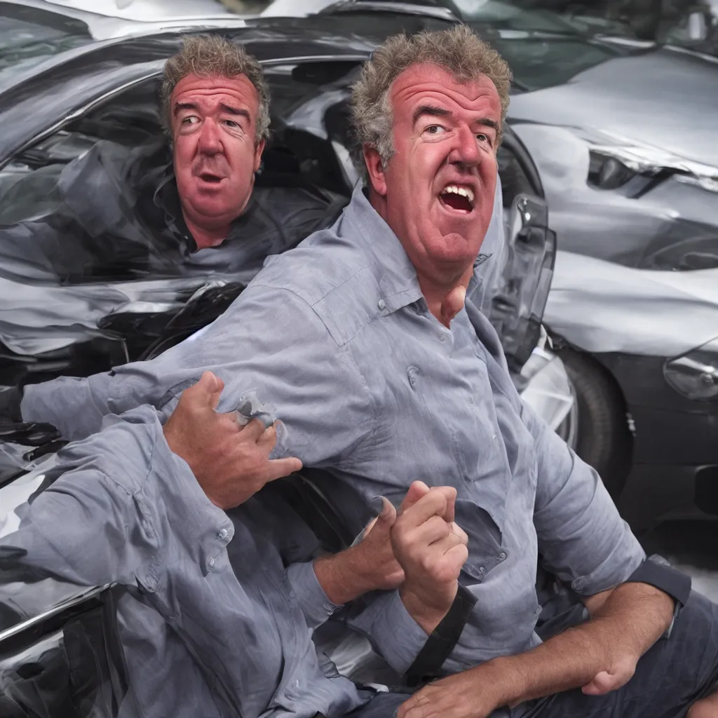 Image similar to jeremy clarkson in pain after buying the wrong car, high detail, high definition, photorealistic, 8k,