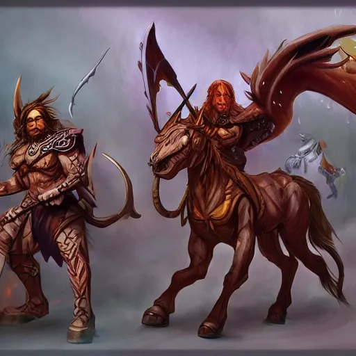 Image similar to dungeons and dragons art of centaur wizards, concept art, illustration. highly detailed, fantasy, trending on artstation,