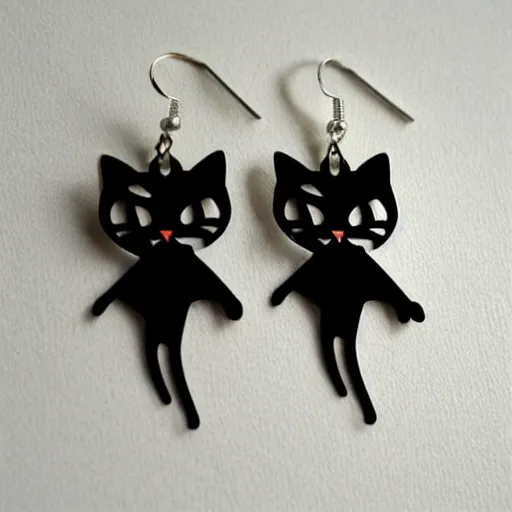 Image similar to 2d lasercut cat earrings, popular on artstation, popular on deviantart, popular on pinterest