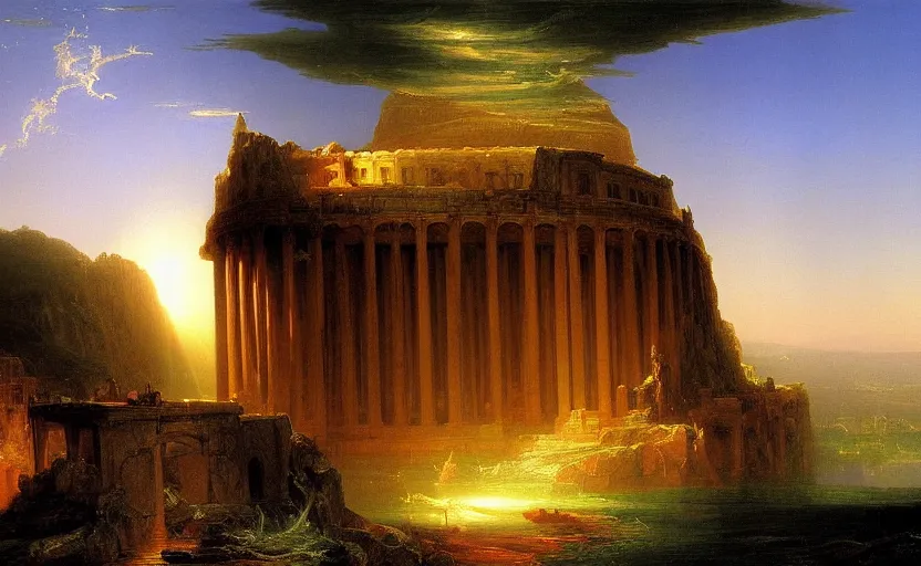 Image similar to a city of light under the ancient runs by thomas cole